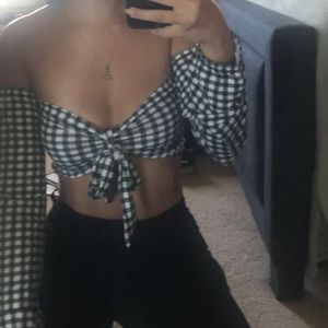 Gingham Tie Front Blouse